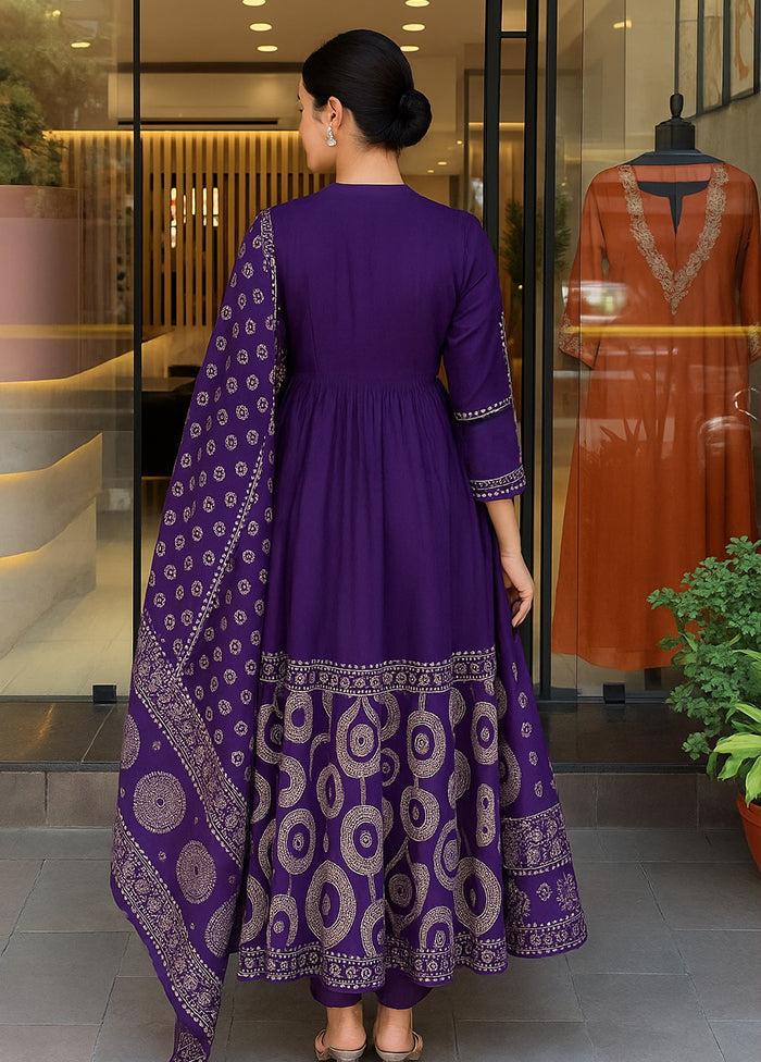3 Pc Purple Cotton Suit Set