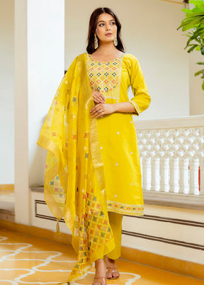3 Pc Yellow Silk Suit Set