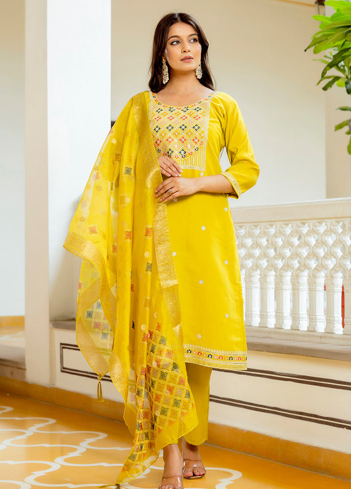 3 Pc Yellow Silk Suit Set