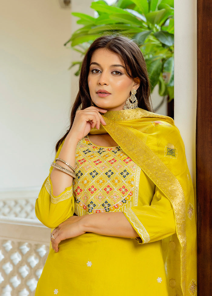 3 Pc Yellow Silk Suit Set
