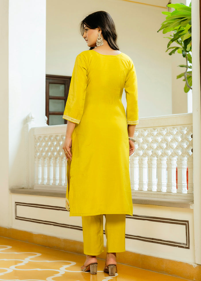 3 Pc Yellow Silk Suit Set