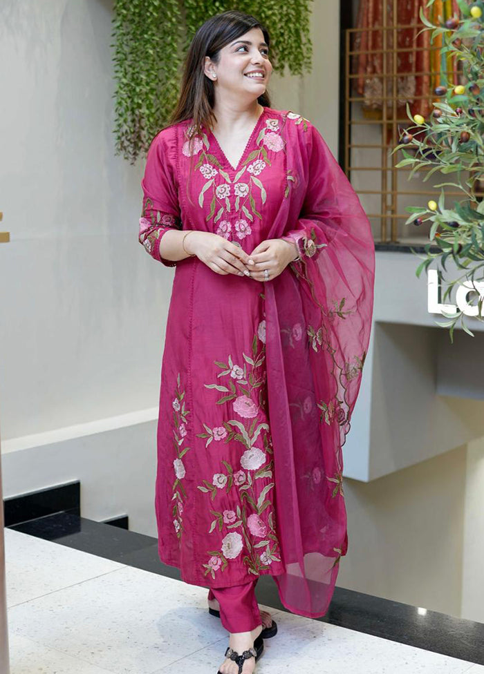 3 Pc Pink Silk Suit Set