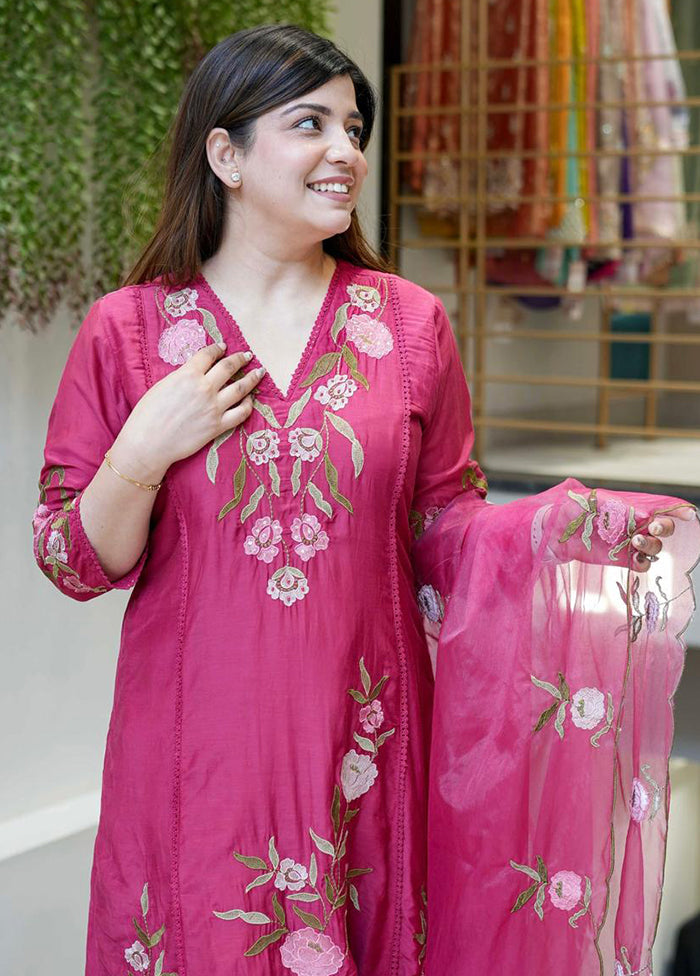 3 Pc Pink Silk Suit Set