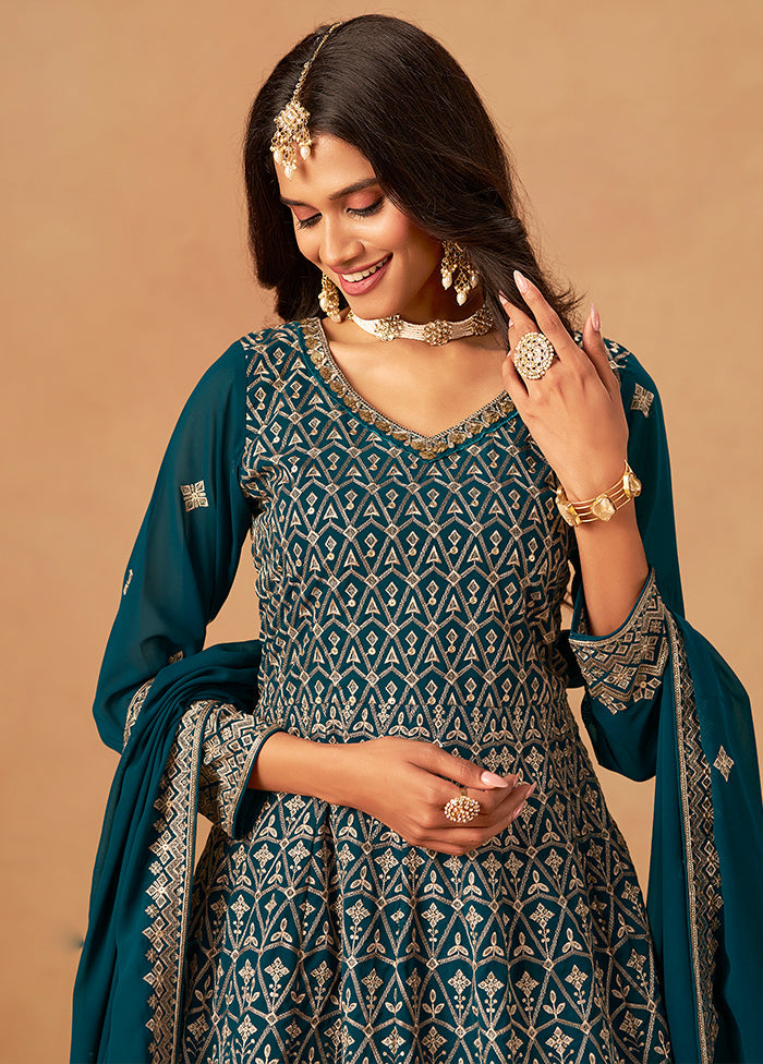 3 Pc Green Georgette Plazzo Suit Set