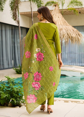 3 Pc Green Silk Suit Set