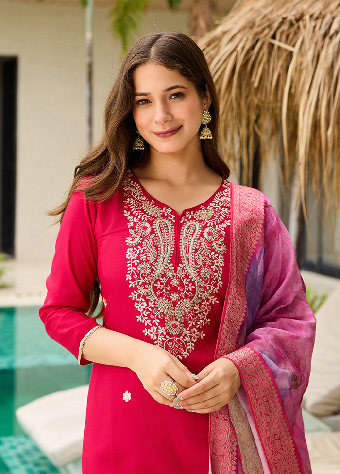 3 Pc Pink Silk Suit Set