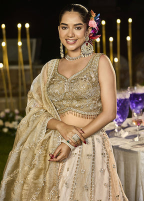 Brown Blended Silk Lehenga Set
