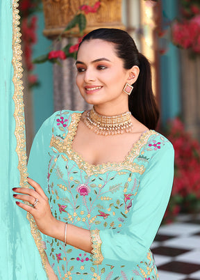 3 Pc Green Georgette Plazzo Skirt Suit Set