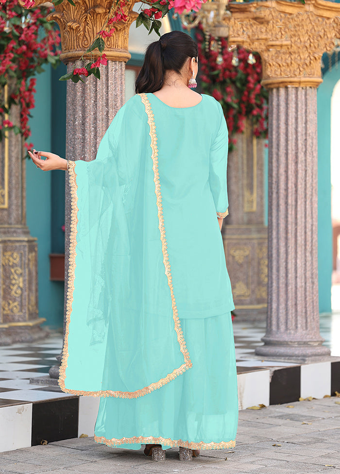 3 Pc Green Georgette Plazzo Skirt Suit Set