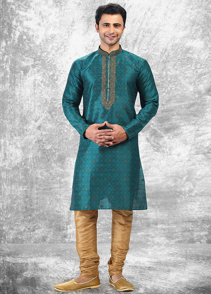 Green Silk Kurta & Pajama Set