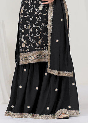 3 Pc Black Silk Plazzo Suit Set