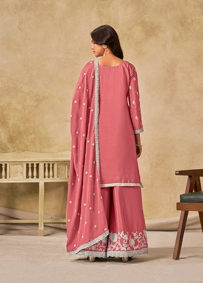 3 Pc Pink Silk Plazzo Suit Set