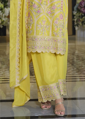 3 Pc Yellow Silk Plazzo Suit Set