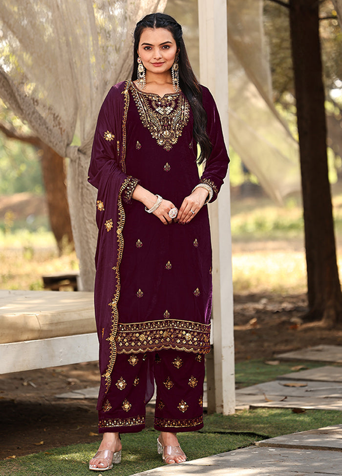 3 Pc Wine Silk Suit Set