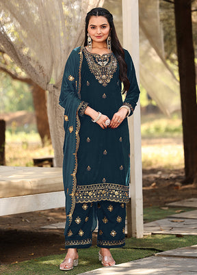 3 Pc Blue Silk Suit Set