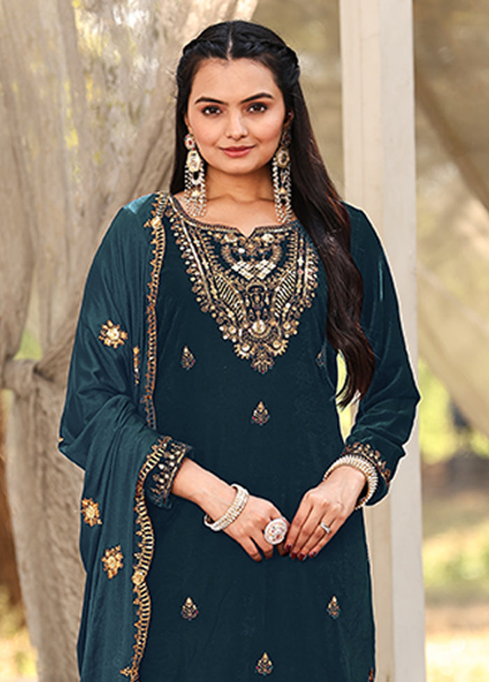 3 Pc Blue Silk Suit Set