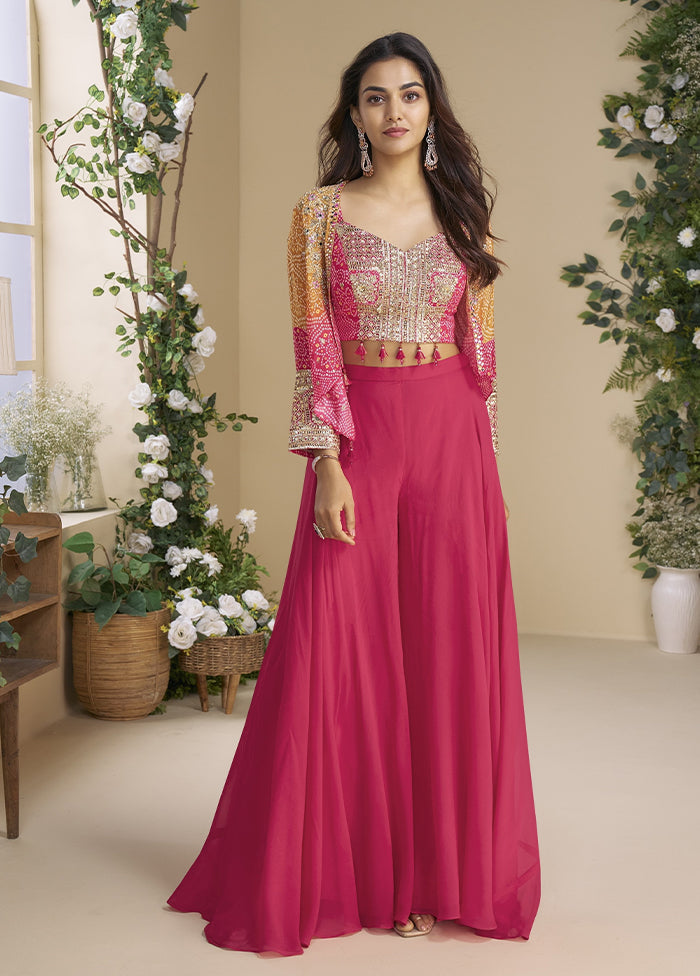 2 Pc Pink Silk Kurti Set With Jacket