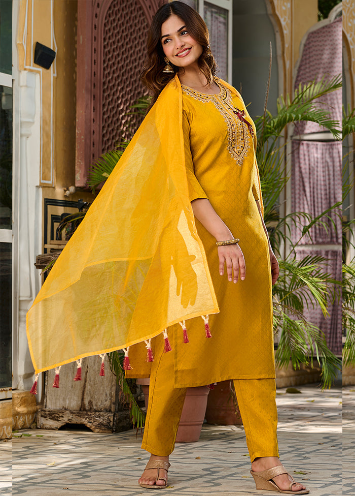 3 Pc Yellow Silk Suit Set