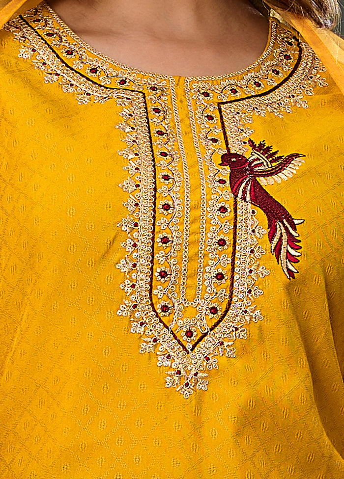 3 Pc Yellow Silk Suit Set