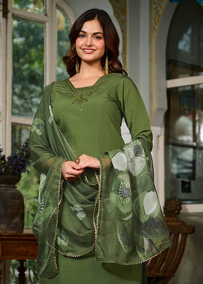 3 Pc Green Cotton Suit Set