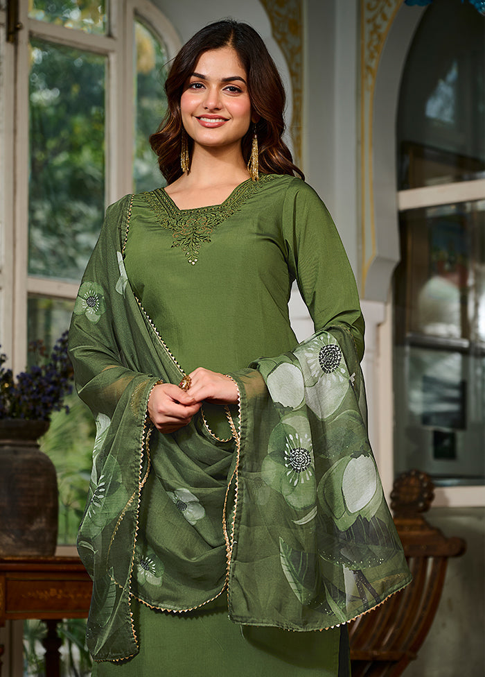 3 Pc Green Cotton Suit Set