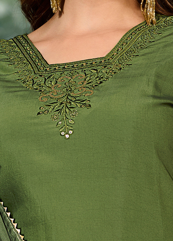 3 Pc Green Cotton Suit Set