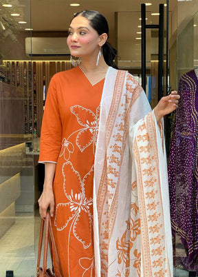 3 Pc Orange Cotton Suit Set