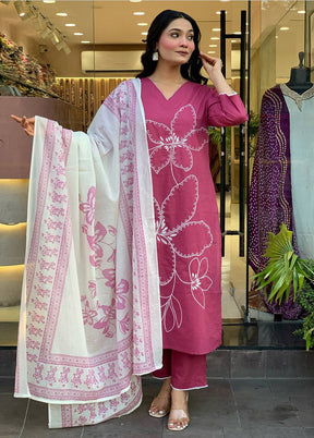 3 Pc Pink Cotton Suit Set