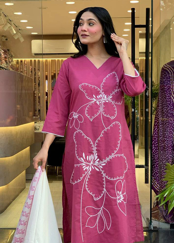 3 Pc Pink Cotton Suit Set