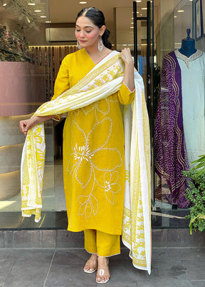 3 Pc Yellow Cotton Suit Set