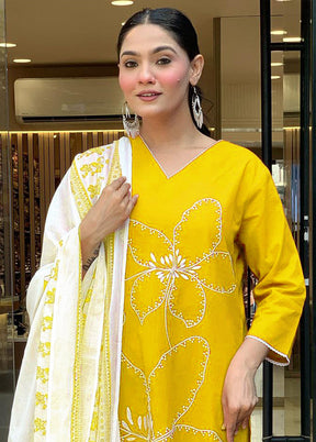 3 Pc Yellow Cotton Suit Set