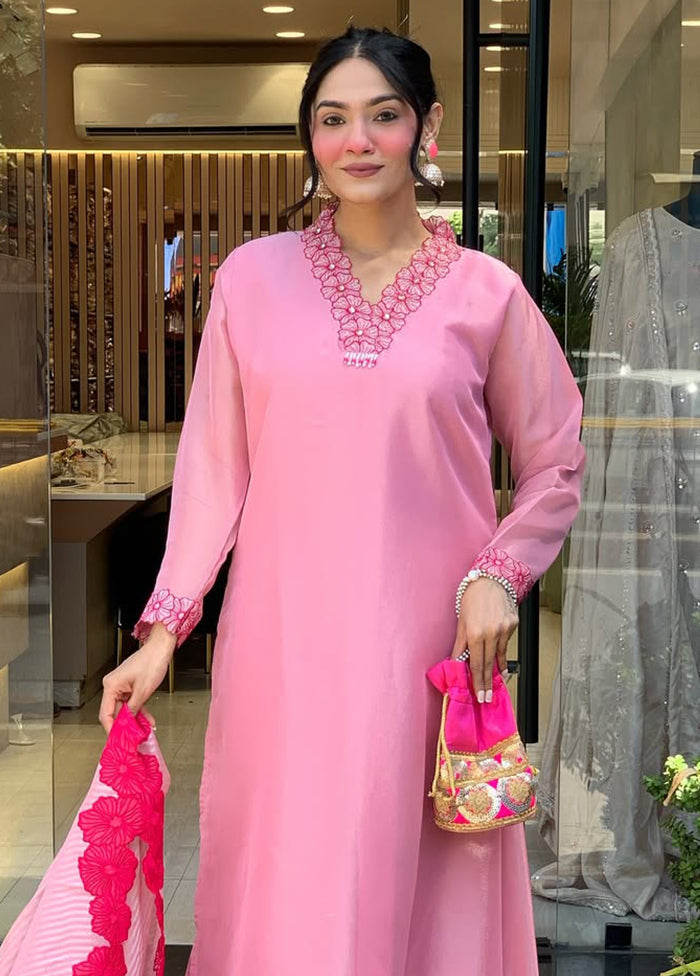 3 Pc Pink Cotton Suit Set
