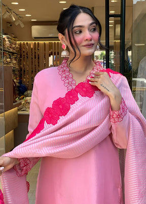 3 Pc Pink Cotton Suit Set