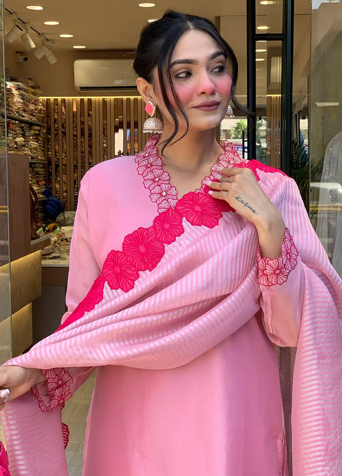 3 Pc Pink Cotton Suit Set