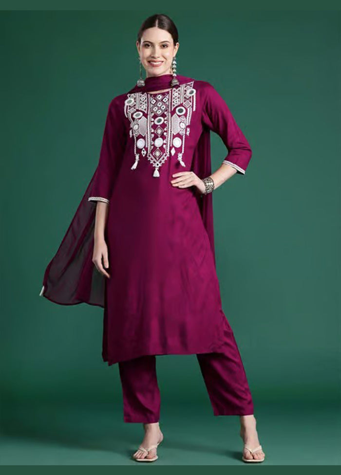 3 Pc Red Cotton Suit Set