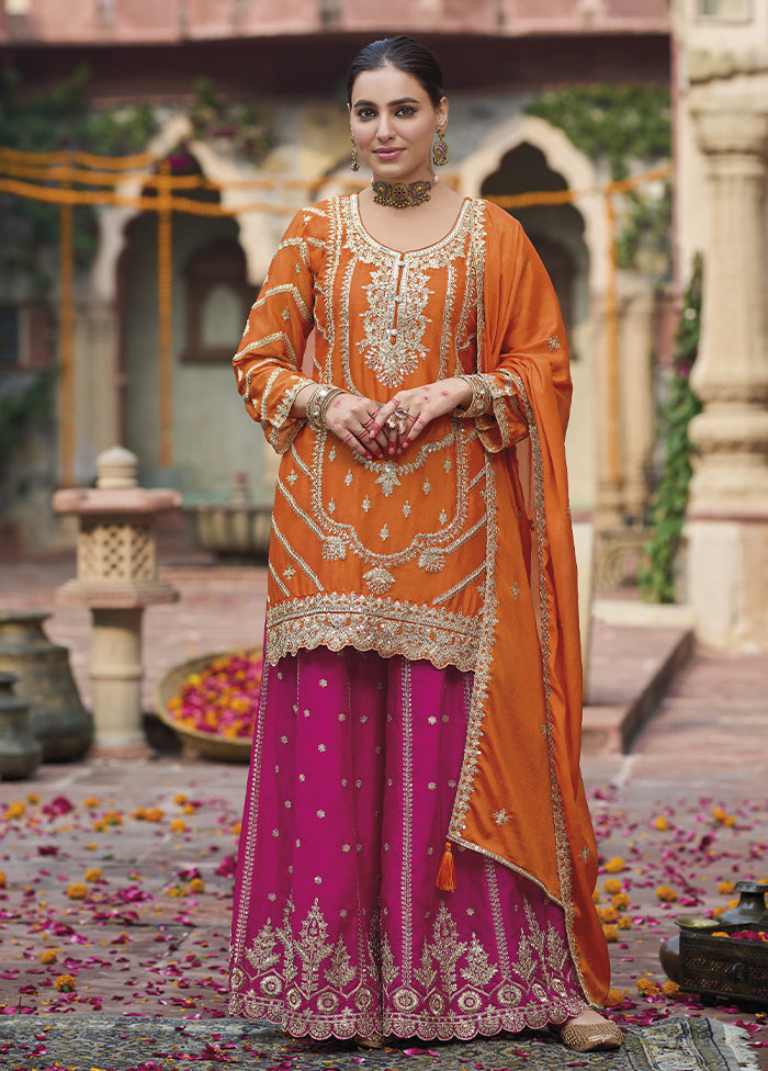 3 Pc Orange Silk Suit Set