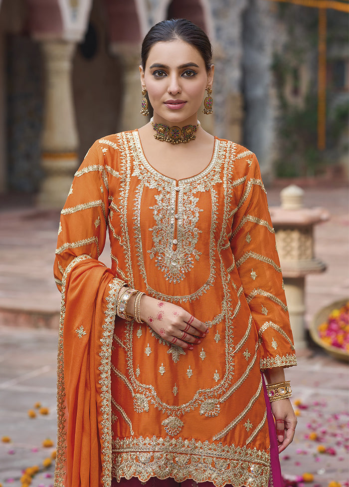 3 Pc Orange Silk Suit Set