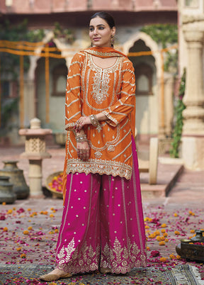 3 Pc Orange Silk Suit Set