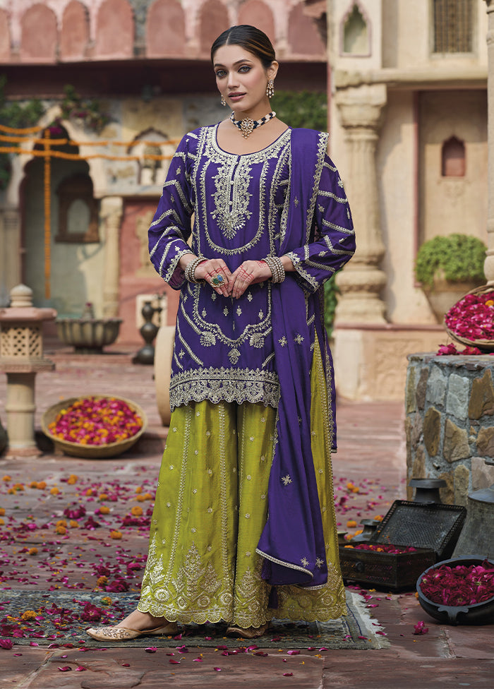 3 Pc Purple Silk Suit Set