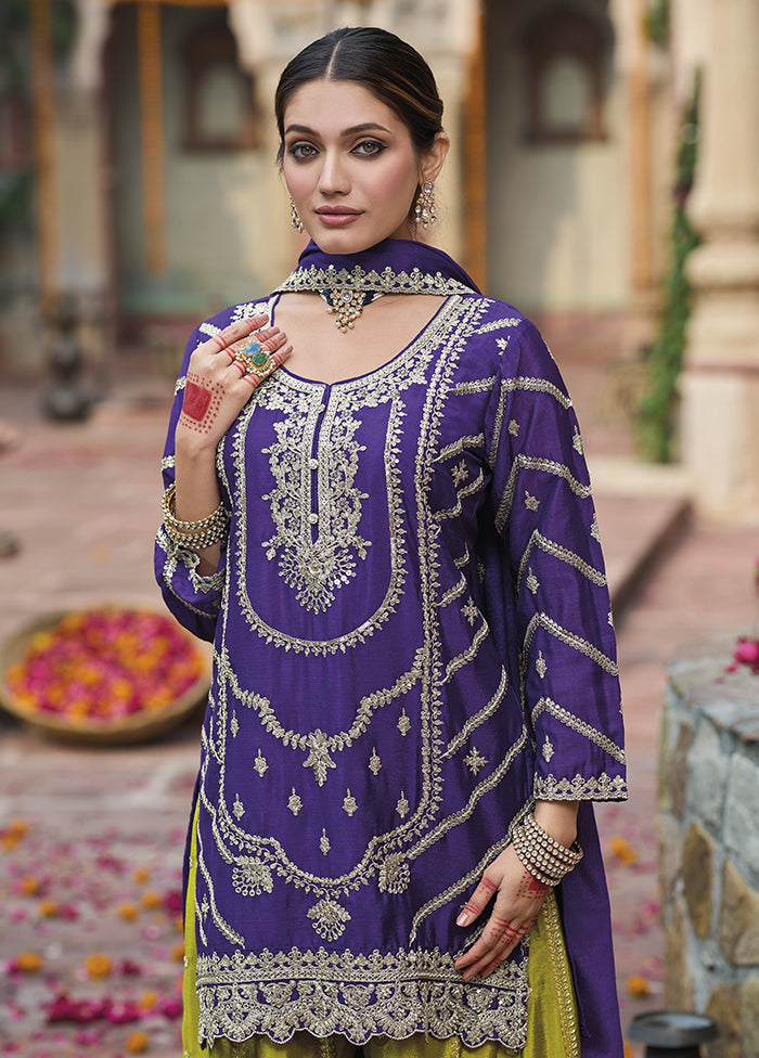 3 Pc Purple Silk Suit Set