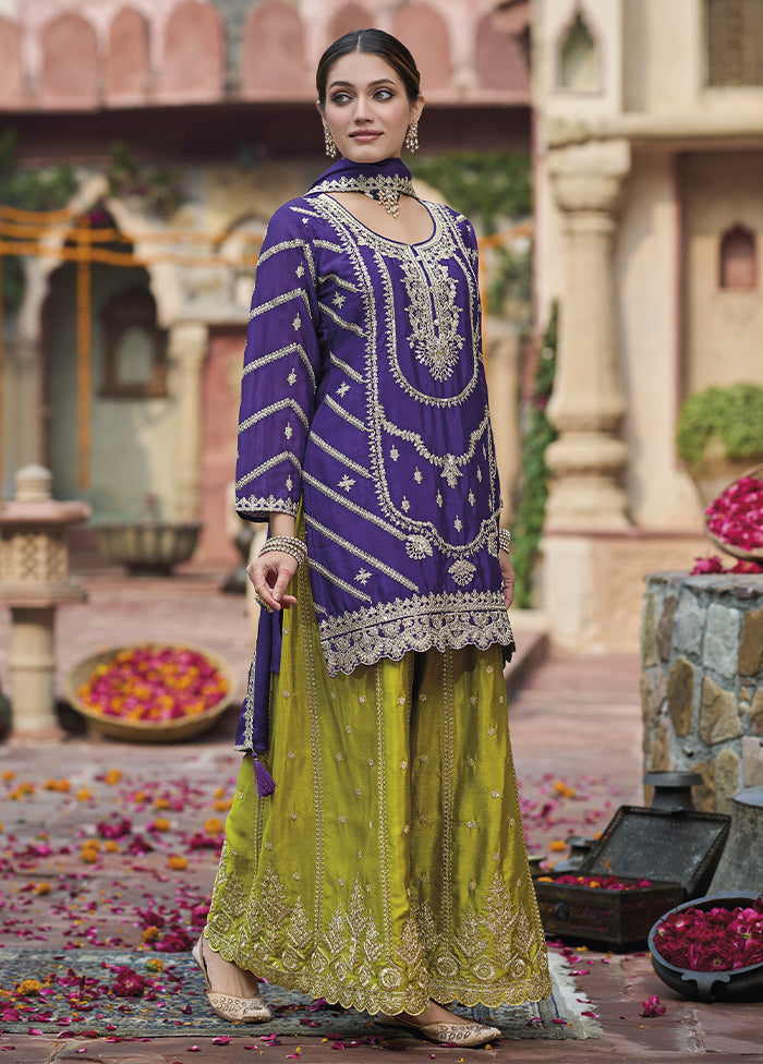 3 Pc Purple Silk Suit Set