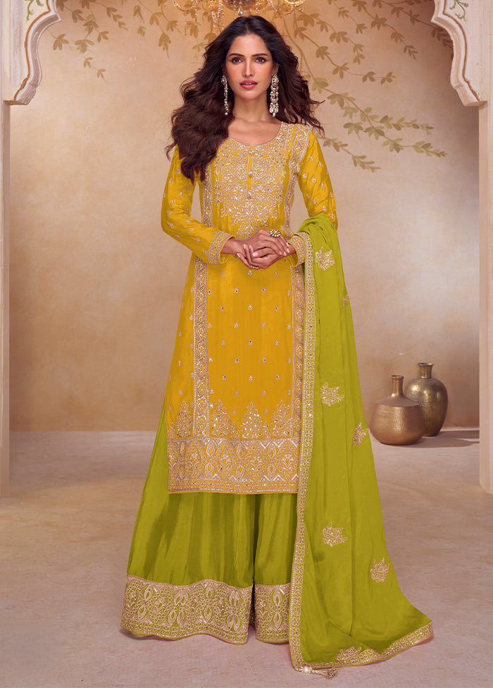 3 Pc Yellow Silk Suit Set