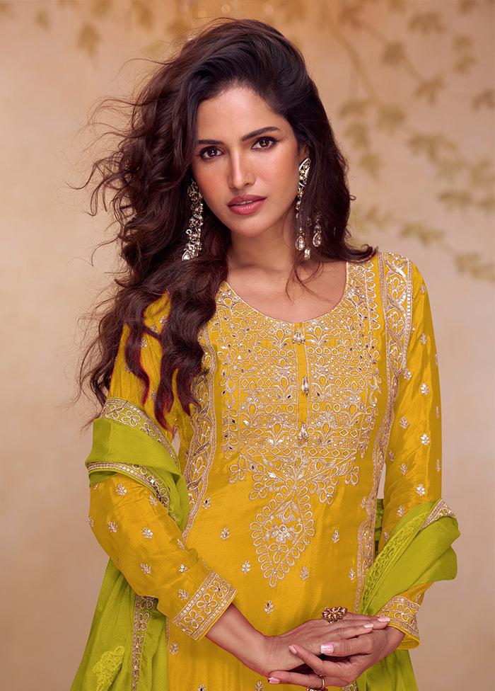 3 Pc Yellow Silk Suit Set