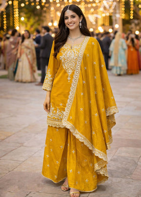 3 Pc Yellow Silk Suit Set