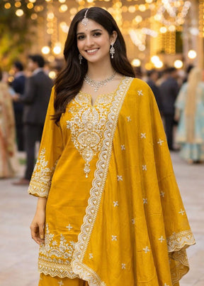 3 Pc Yellow Silk Suit Set