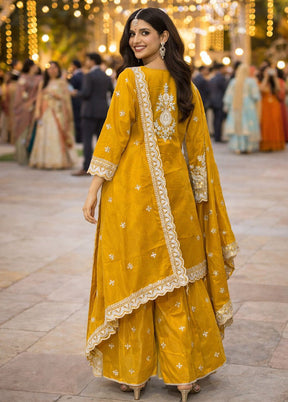 3 Pc Yellow Silk Suit Set