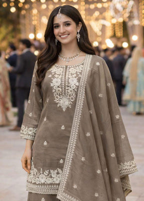 3 Pc Grey Silk Suit Set