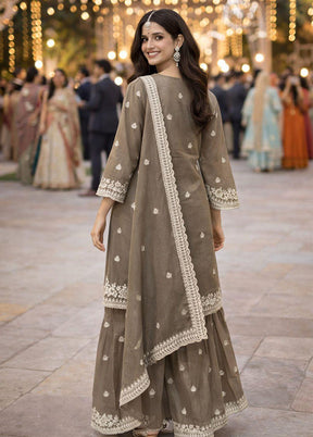 3 Pc Grey Silk Suit Set