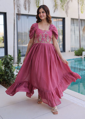 Multicolor Embroidery Work Cotton Gown