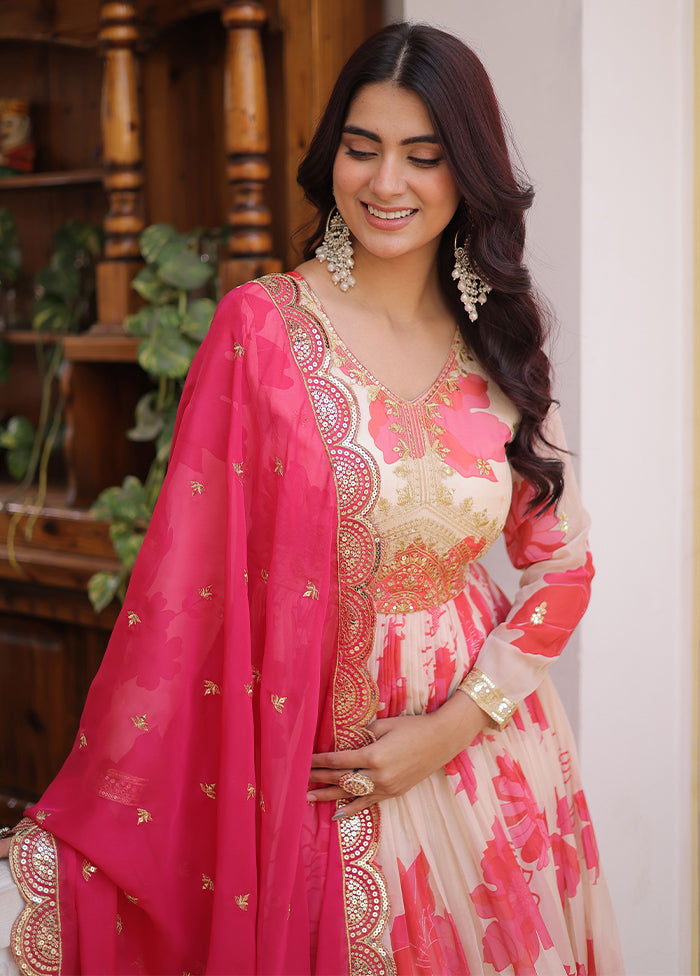 Pink Embroidery Work Silk Gown